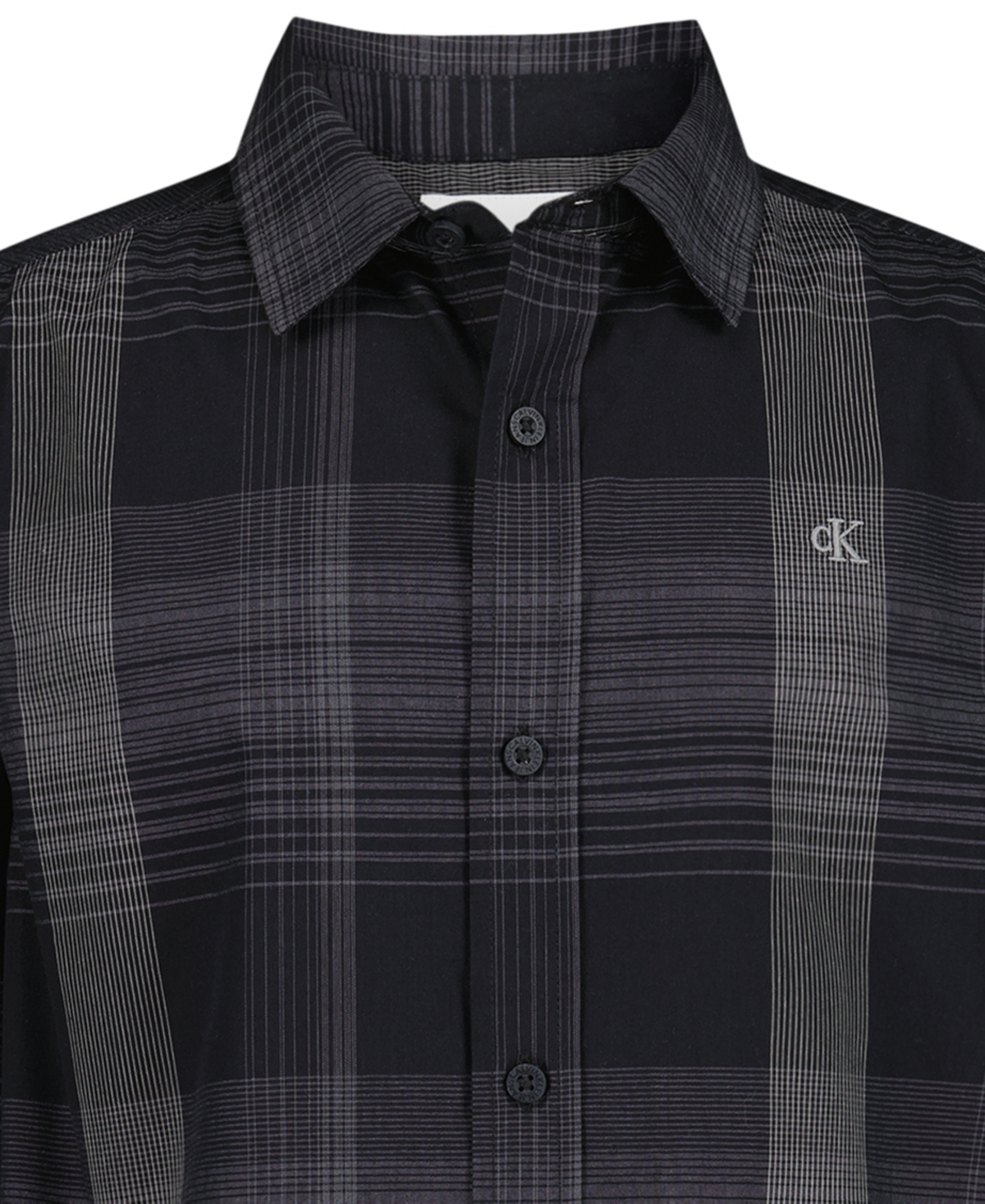 Calvin Klein Boys 8-20 Ck Intricate Plaid Long Sleeve Shirt In Black