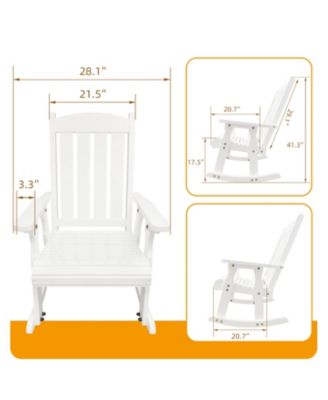 Wooden Rocking Chair with Comfortable Backrest Inclination, High Backrest and Deep Contoured Seat, for Backyard, Porch and Patio (PU White)