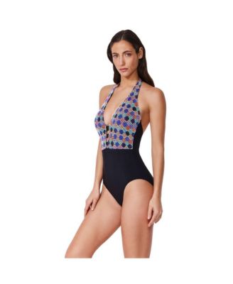 Women's Retro Riviera Halter Netted Crochet One Piece