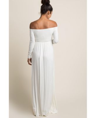 Maternity Pink Solid Off Shoulder Maxi Dress