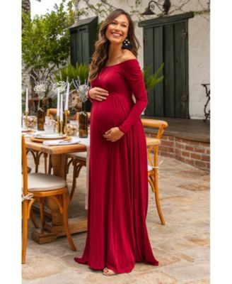 Maternity Pink Solid Off Shoulder Maxi Dress