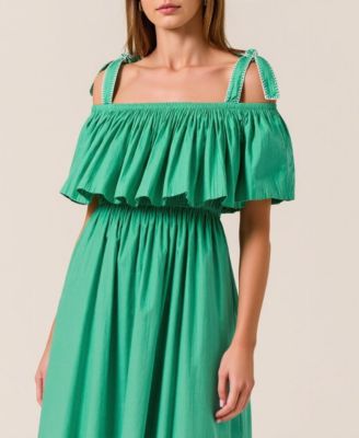 Women's Off-Shoulder Ruffle Cotton Midi Dress