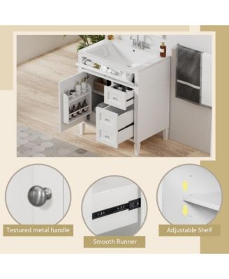 30inch Bathroom Vanity with Top Sink Modern Bathroom Storage Cabinet with 2 Drawers and a Tip out Drawer Single Sink Bathroom Vanity