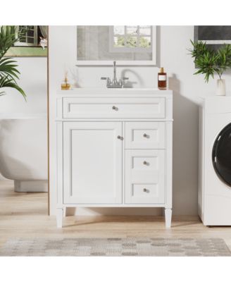 30inch Bathroom Vanity with Top Sink Modern Bathroom Storage Cabinet with 2 Drawers and a Tip out Drawer Single Sink Bathroom Vanity