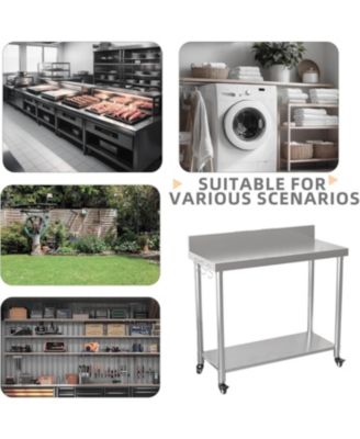 48"x18" 304 Stainless Steel Backsplash, 2 Shelves, Knife Blocks, Locking Wheels Commercial Prep Table