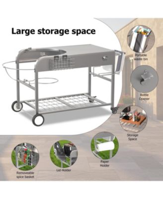 Grill Table for Weber 18" & 22" Original Kettle, Outdoor Grill Cart with Wheels