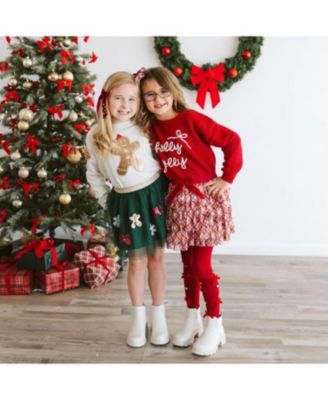 Little and Big Girls Gingerbread Joy Sequin Christmas Tutu Skirt