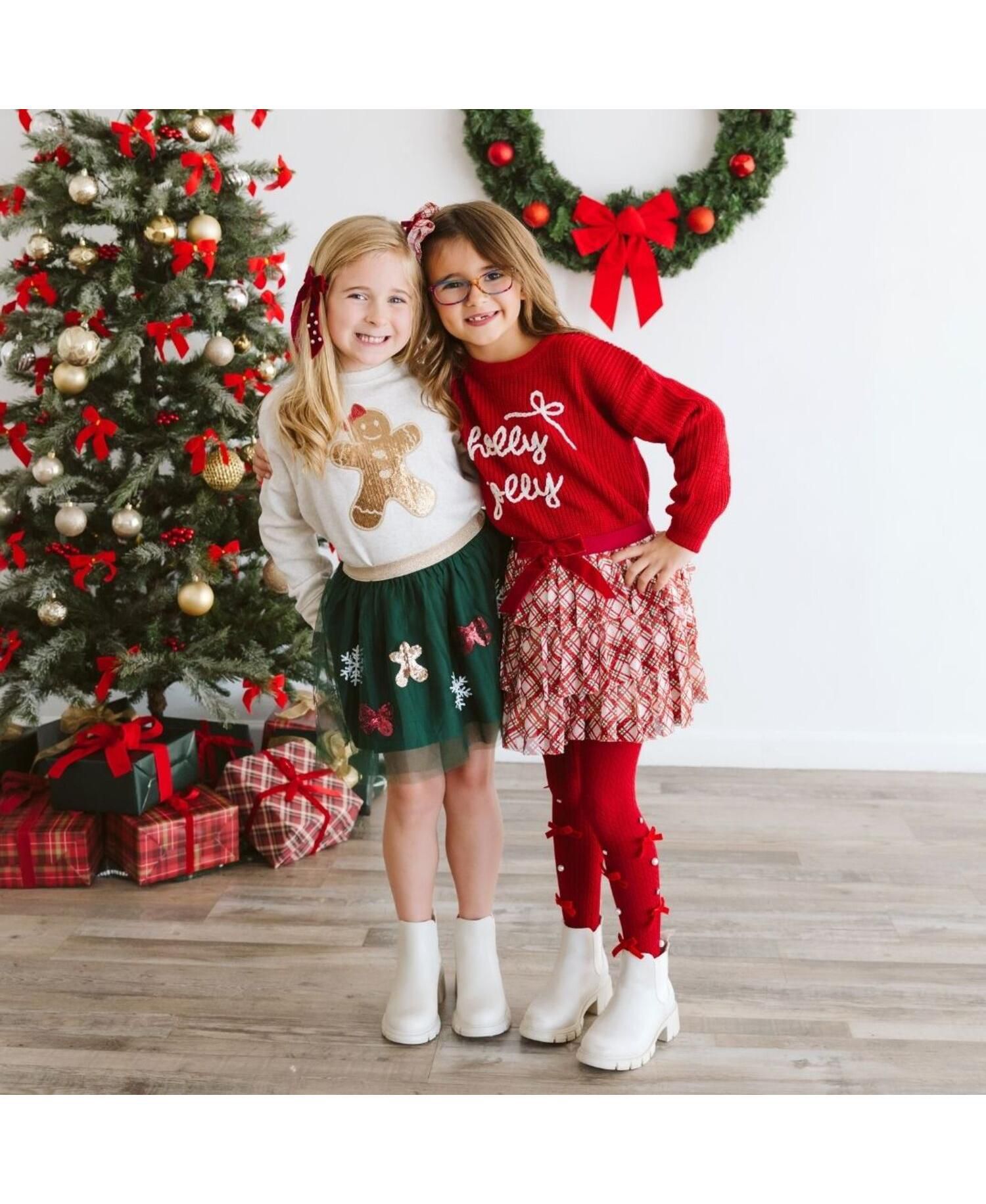 Little and Big Girls Gingerbread Joy Sequin Christmas Tutu Skirt