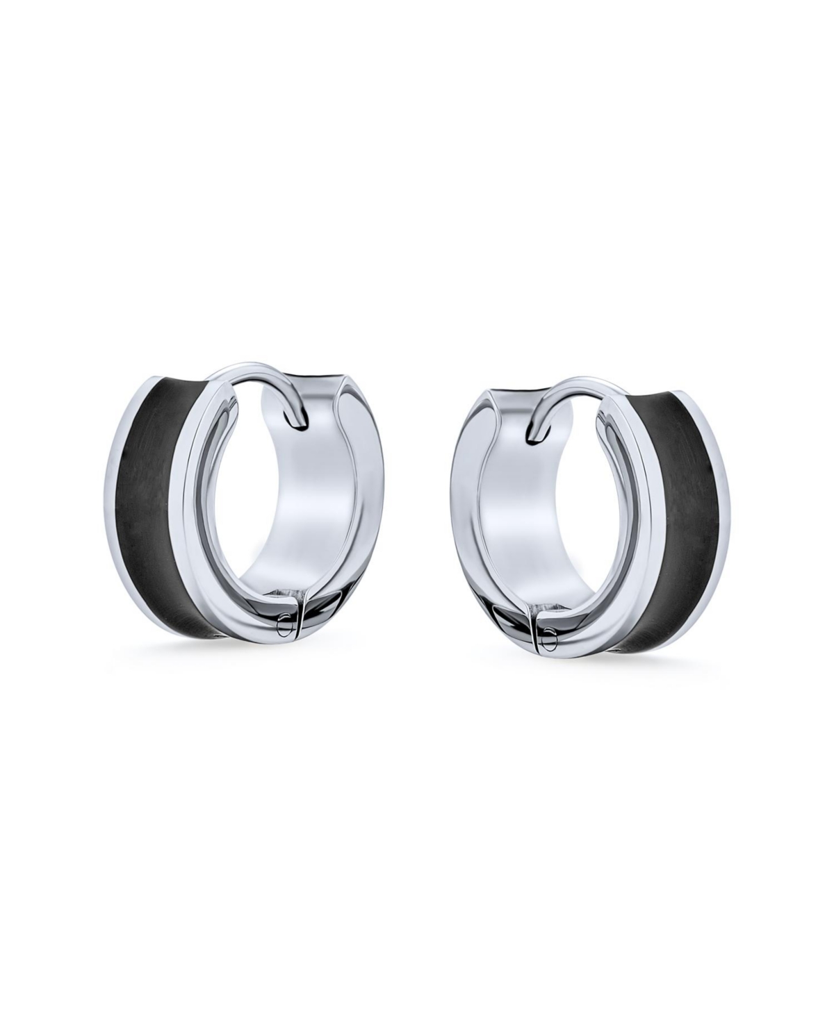 Bling Jewelry Set of 2 Two Tone Striped Black Enamel Huggie Hoop Earrings Stainless Steel