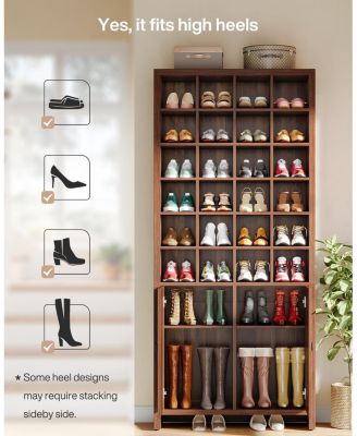 Tall Shoe Storage Cabinet with Doors, Farmhouse Wooden Shoe Rack with 24 Cubbies & 3 Hidden Shelves