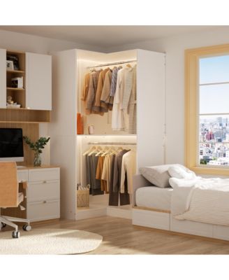 Freestanding Corner Closet Organizer with Hanging Rods, Space-saving Closet System for Walk-in Closet