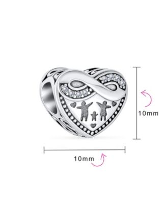 Set of 2 CZ Accent Loving Family Heart & Words Forever Together Charm Bead Wife Sterling Silver
