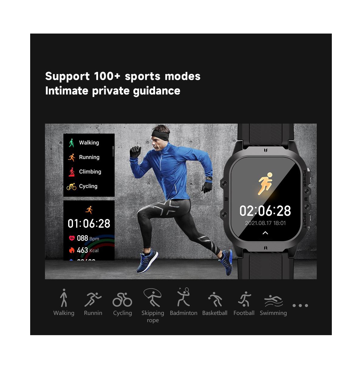 Ruxing Smart 1.96'' Amoled Hd Large Screen Smart Watch For Men With Movement Call, Heart rate Blood oxygen Blood pressure monitoring, 1ATM