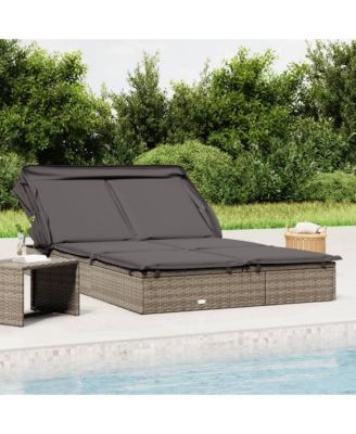 Sunbed Grey PE Rattan, Powder-Coated Steel Double Foldable