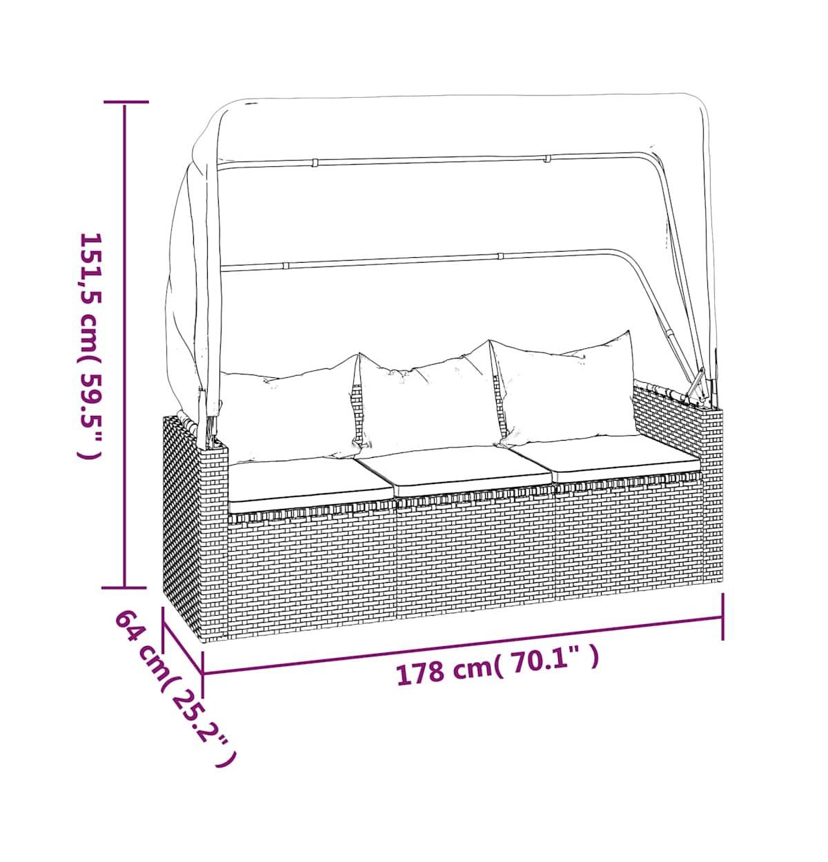 3-Seater Garden Sofa Grey Pe Rattan 3 Seater Foldable