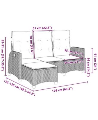 Reclining Garden Sofa Beige PE Rattan Medium Adjustable Armrests