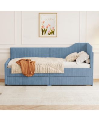 win Size L-Shaped Corduroy Daybed,Upholstered Bed Frame with 2 Storage Drawers