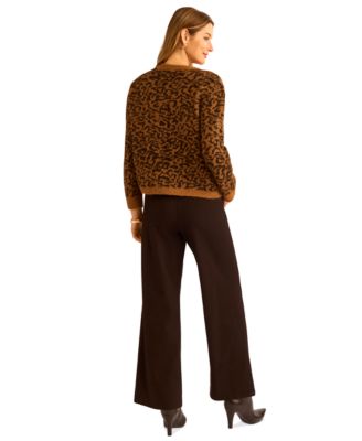 Women's Cozy Crewneck Animal-Print Long-Sleeve Sweater