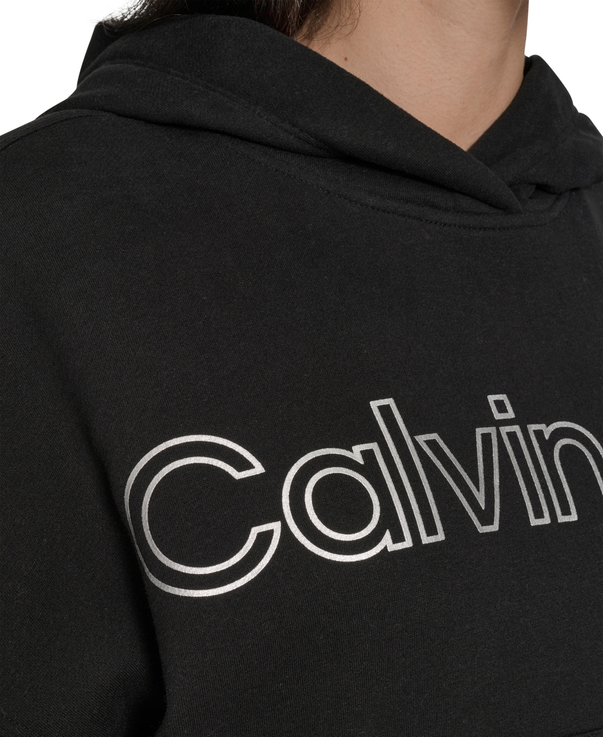 Calvin Klein Women's Performance Metallic Outline Logo Fleece Hoodie In Black