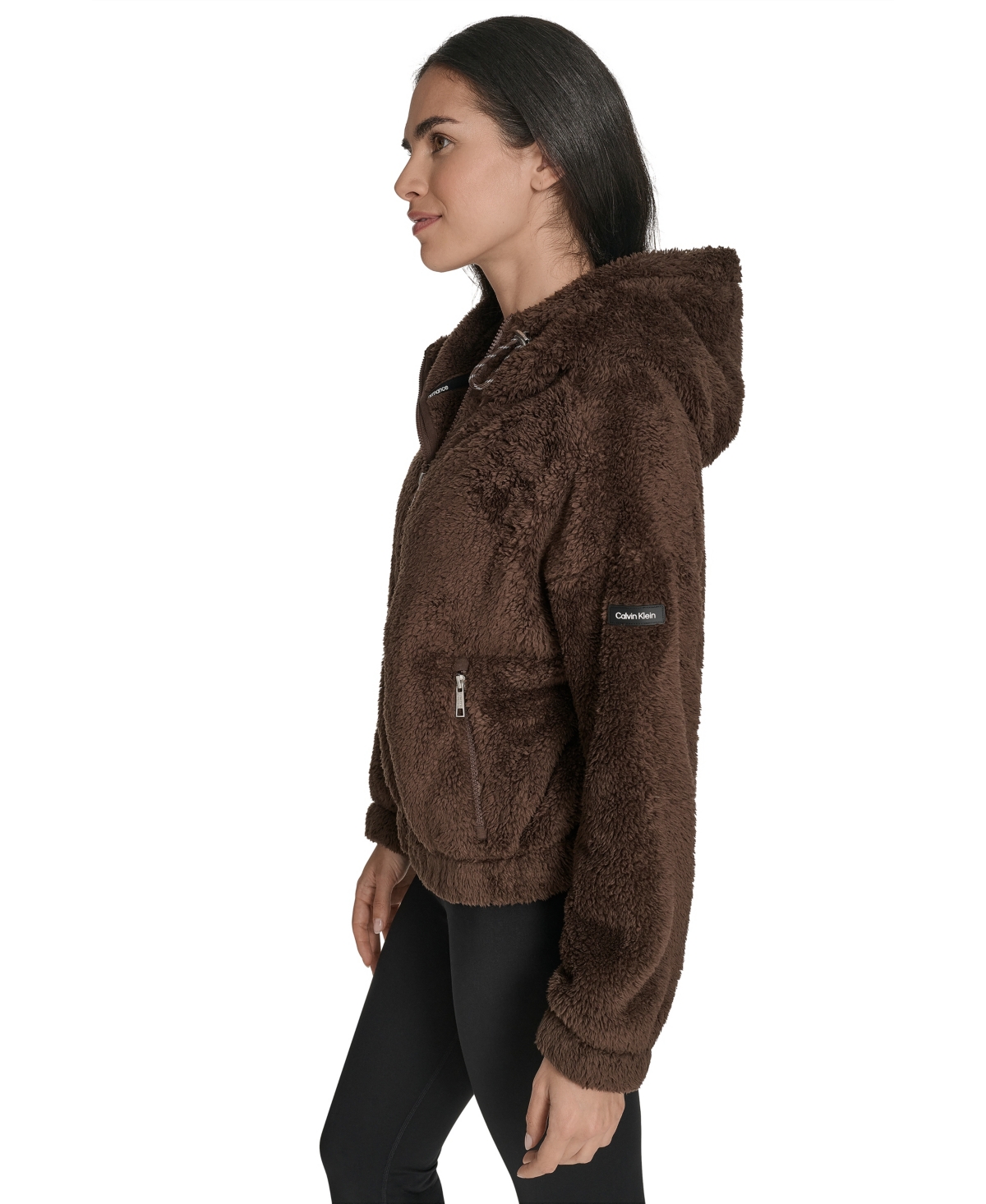 Calvin Klein Women's Performance Oversized Hooded Sherpa Jacket In Brown