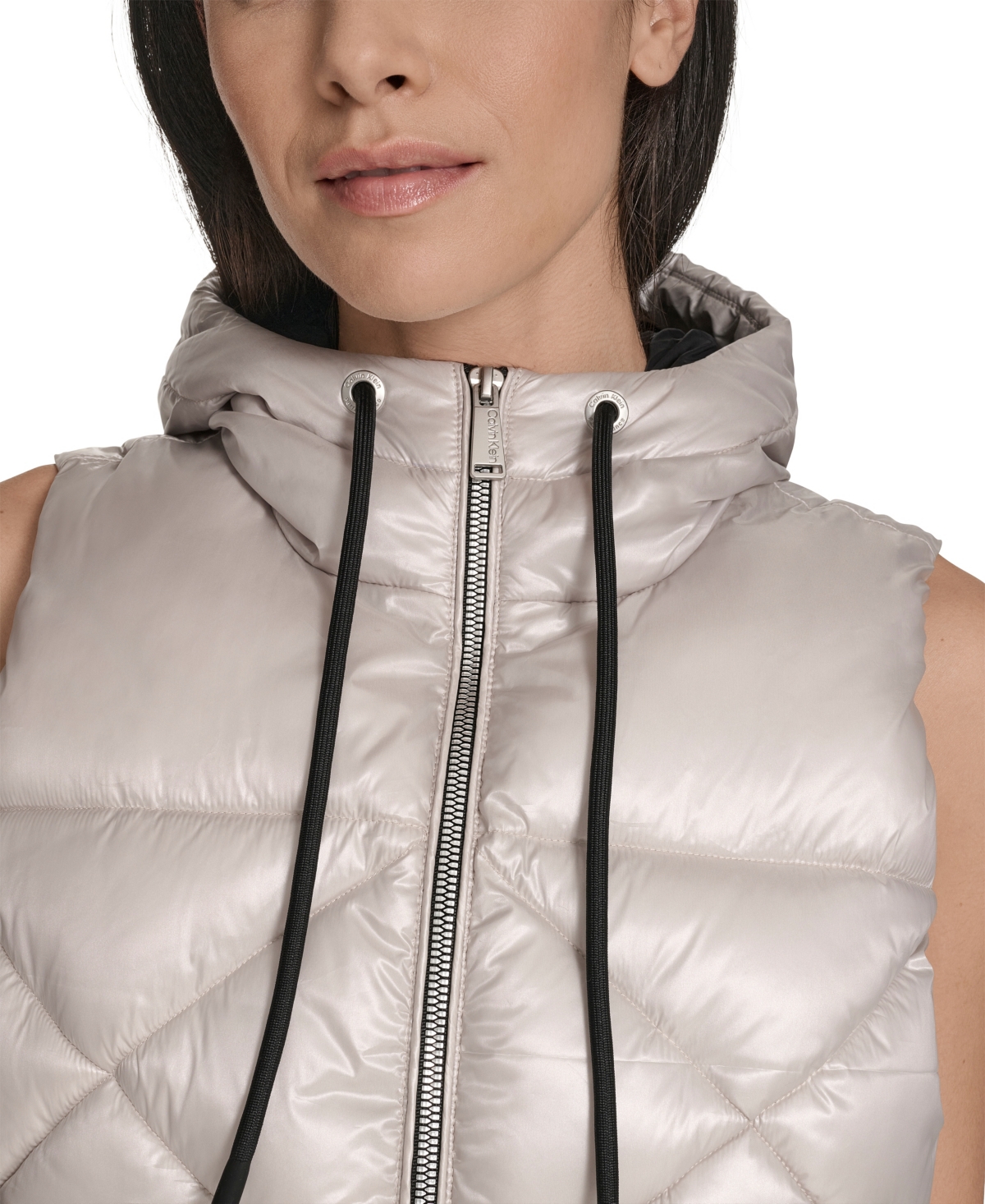 Calvin Klein Women's Performance Diamond Quilt Hooded Puffer Vest In Gray