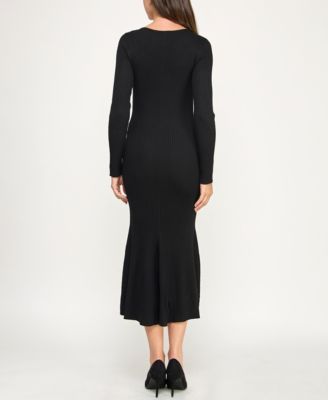 Juniors' Square Neck Midi Sweater Dress