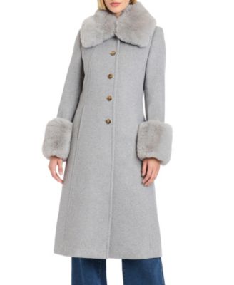 Women's Single-Breasted Maxi Coat W/ Detachable Faux Fur