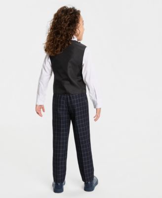 Boys' 2T-7 Gray Velvet Vest, Shirt, Bow Tie and Plaid Pants,4-Piece Set