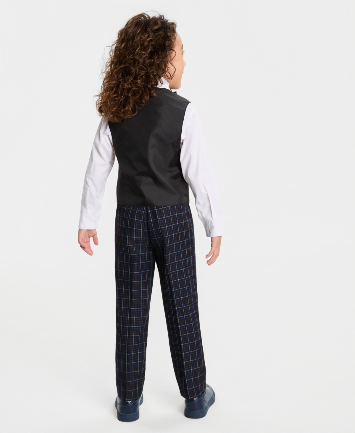 Nautica Toddler & Little Boys Grey Velvet Vest, Shirt, Bow Tie & Plaid Pants Set In Multi