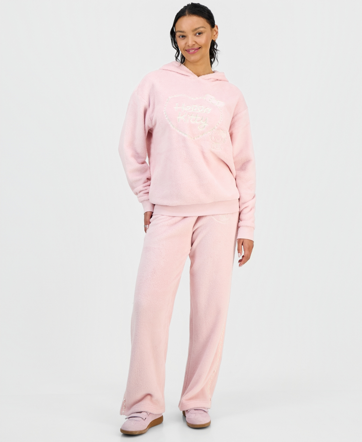 Love Tribe Juniors' Hello Kitty Graphic Plush Hoodie In Pink