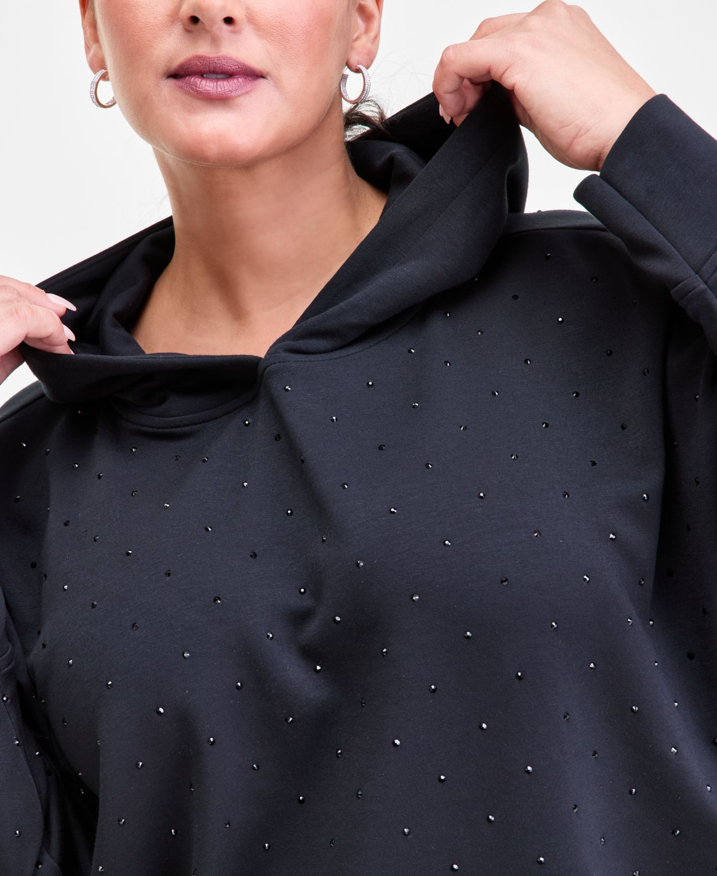 Женское худи I.N.C. International Concepts Plus Size Studded Pullover, цвет: Глубокий чёрный — фото 4