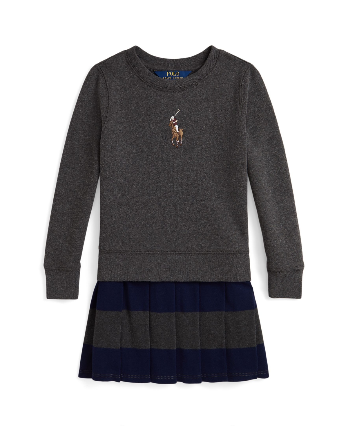 Polo Ralph Lauren Crew-neck Pleated Dress In Gray