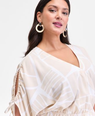 Plus Size Printed Split-Sleeve Peplum Top, Macy's Exclusive 