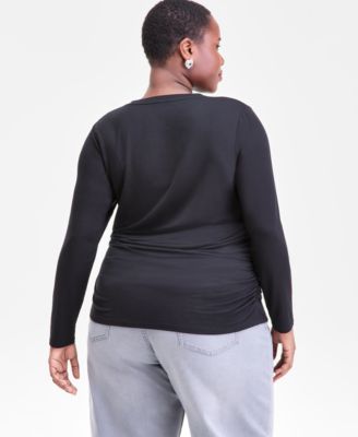 Plus Size V-Neck Long-Sleeve Layering Top, Macy's Exclusive