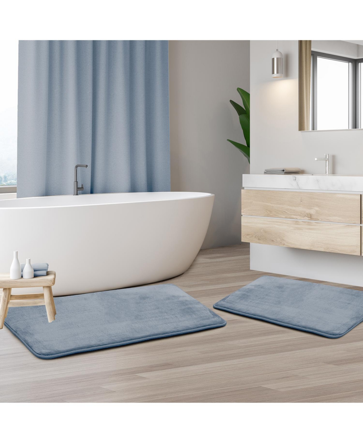 Clara Clark 2 Piece Ultra Soft Non-Slip Plush Memory Foam Bath Rug Set - Small & Large