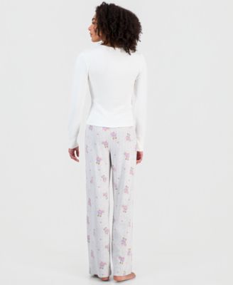 Hippie Rose Juniors Pajamas Teddy Bear Top Ribbed Pants In Neutral