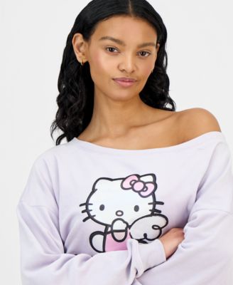 Juniors' Hello Kitty Off-The-Shoulder Velour Sweatshirt
