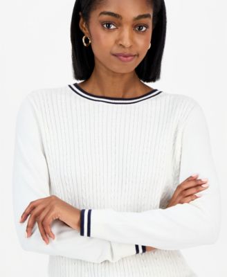 Women's Cotton Cable Knit Crewneck Sweater