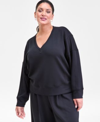 Plus Size V-Neck Knit Long-Sleeve Top