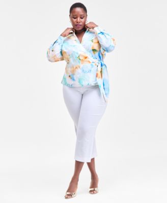 Plus Size Printed Wrap Top, Macy's Exclusive