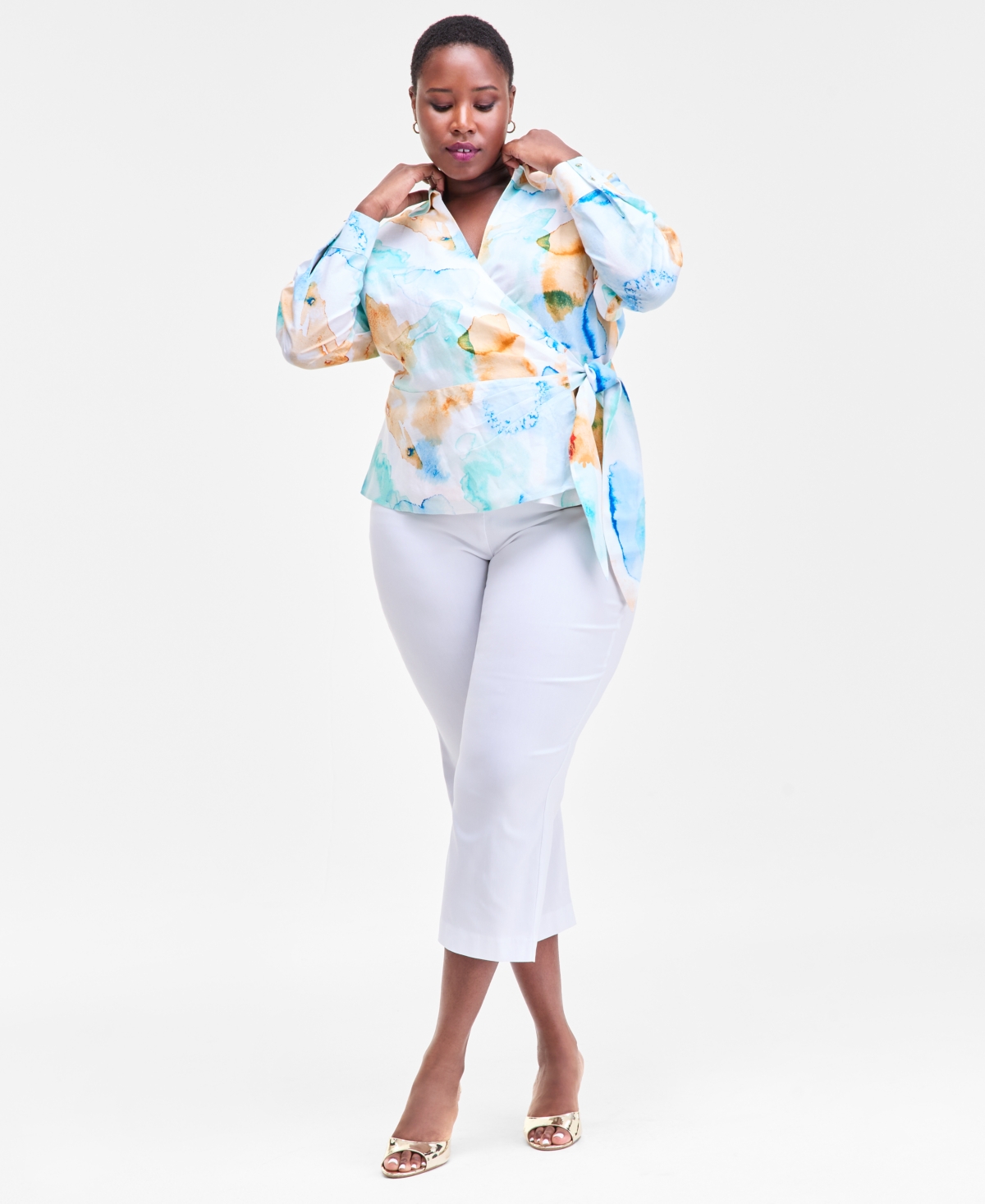 I.n.c. International Concepts Plus Printed Wrap Top, Macy's Exclusive