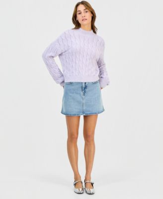 Juniors' Mock-Neck Eyelash-Cable Knit Sweater