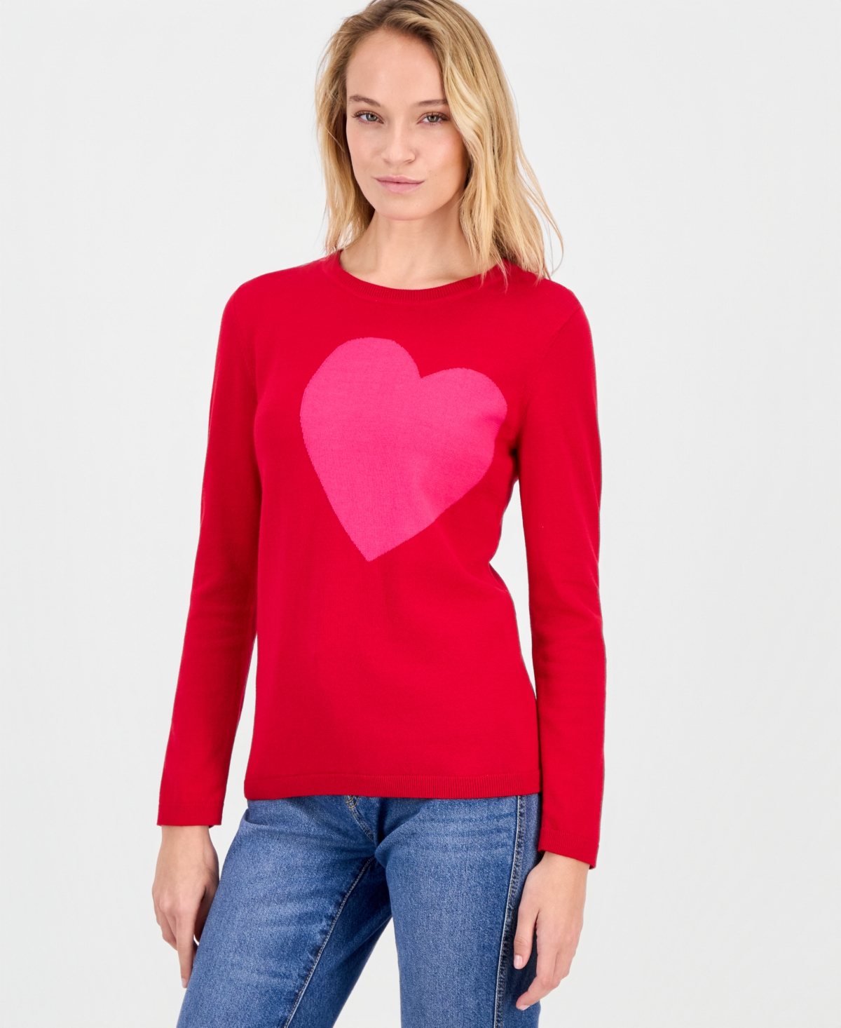 Nautica Jeans Women's Cotton Embroidered-heart Sweater In Red