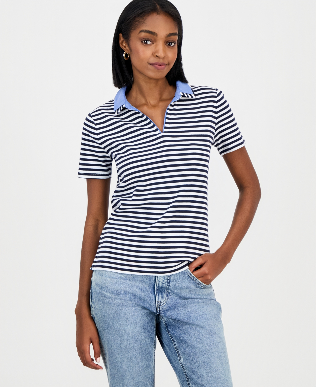 Nautica Jeans Women's Cotton Double-collar Polo T-shirt In Blue