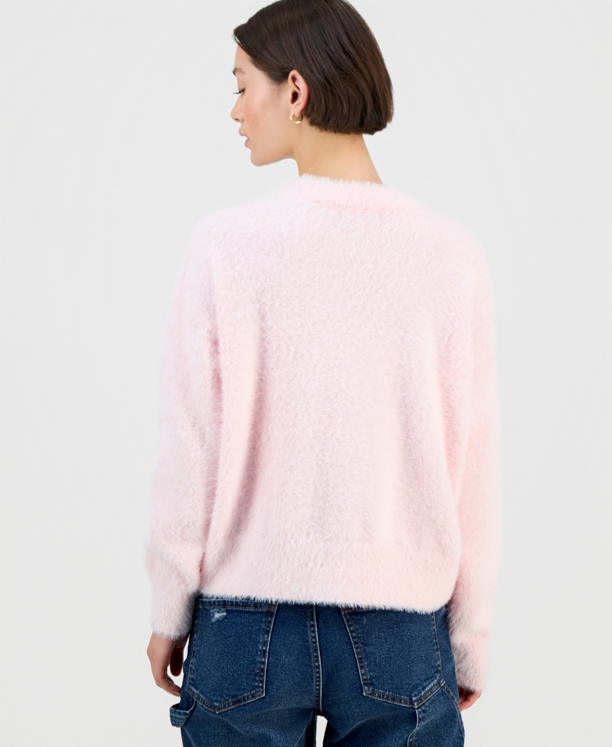 Hooked Up By Iot Juniors' Round-neck Eyelash Sweater In Pink
