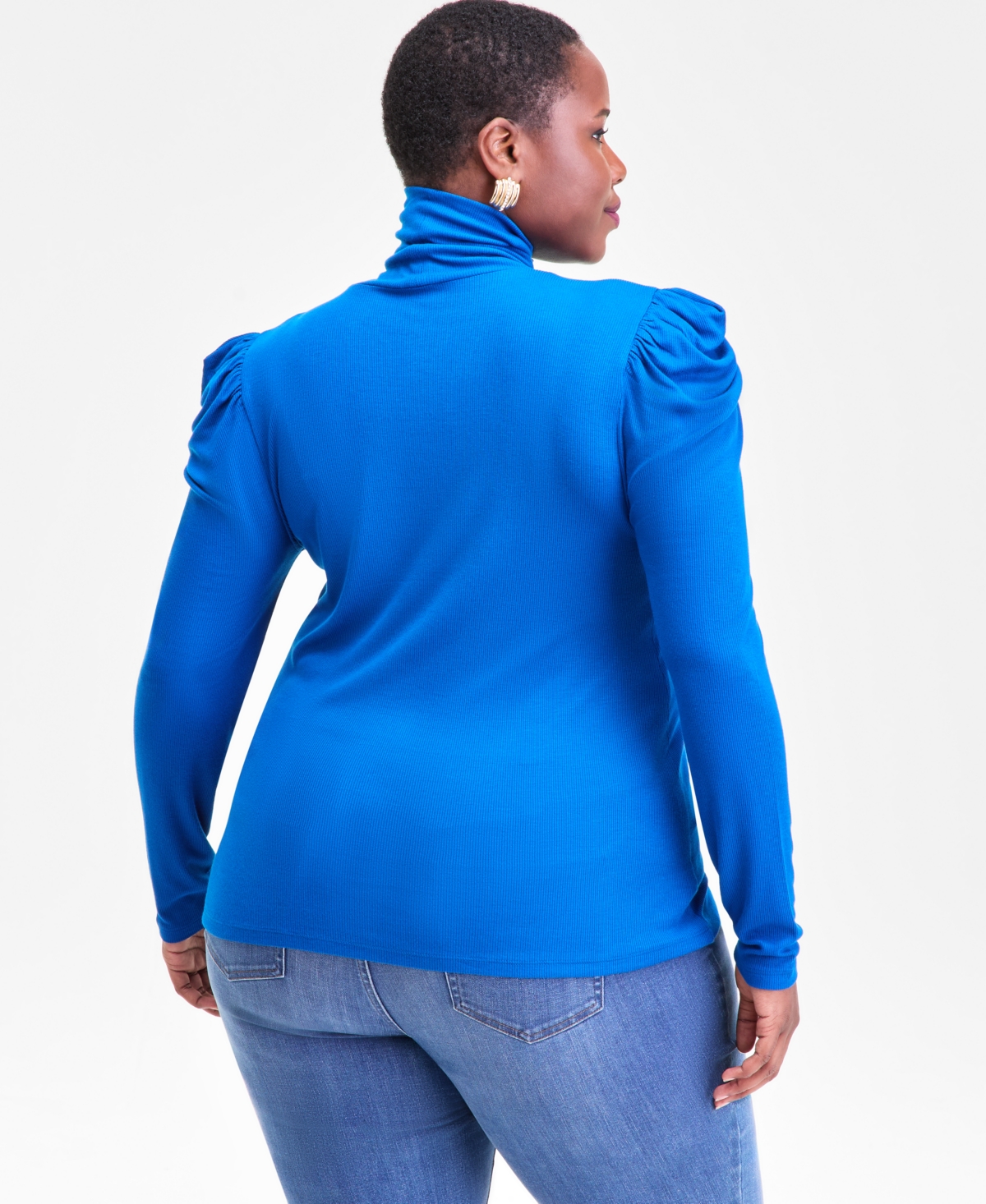 I.n.c. International Concepts Plus Puff-Shoulder Ribbed Turtleneck, Created for Macy's