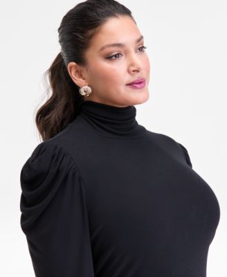 Plus Size Puff-Shoulder Ribbed Turtleneck, Created for Macy's