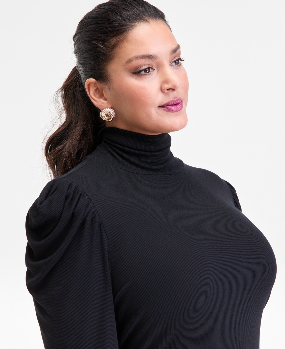 I.n.c. International Concepts Plus Puff-Shoulder Ribbed Turtleneck, Created for Macy's