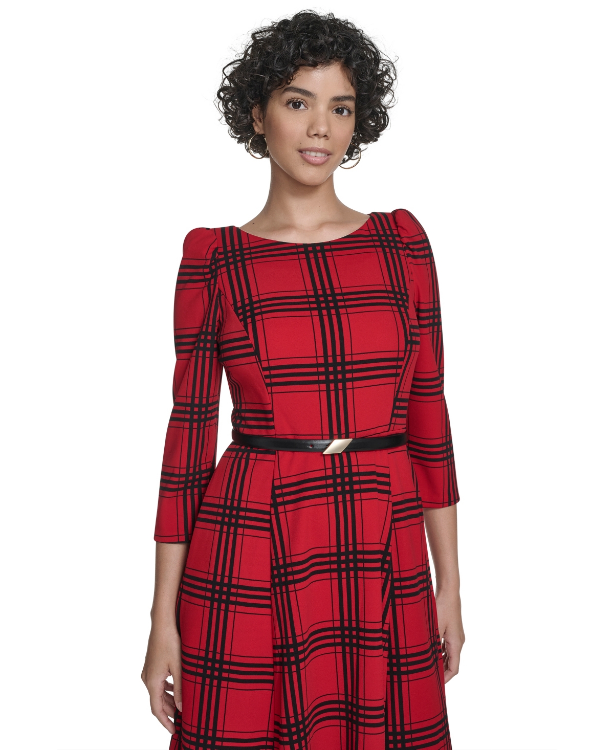 Calvin Klein Women's 3/4-Sleeve Plaid Midi Dress