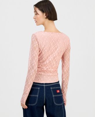 Juniors' Lace Long-Sleeve V-Neck Top